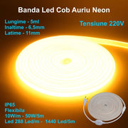 Yellow Gold COB LED Strip Neon Flex - 288led/m - IP65 / 220V - 10W/m / 5m Roll