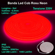 Intense Red COB LED Strip Neon Flex - 288led/m - IP65 / 220V - 10W/ml / 5ml Roll
