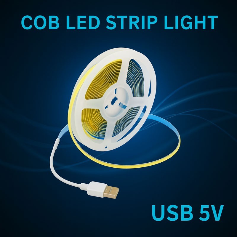 LED Cob Strip USB 5V, Cool White Light 6500K, 6W/m, 300 LEDs/m, CRI80, Indoor IP20 - 5m/Roll - Dalbi