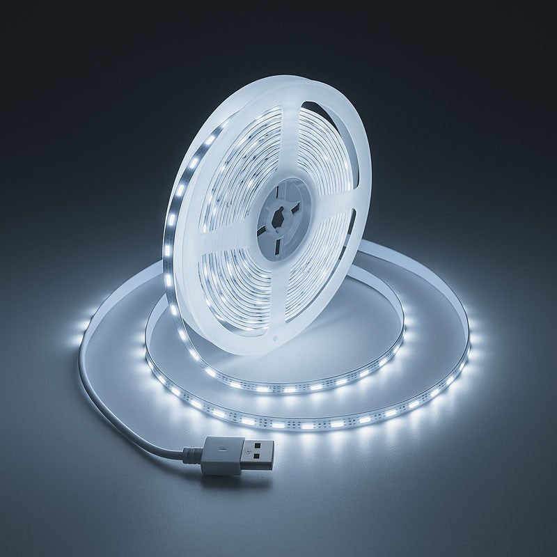 LED Cob Strip USB 5V, Cool White Light 6500K, 6W/m, 300 LEDs/m, CRI80, Indoor IP20 - 5m/Roll - Dalbi