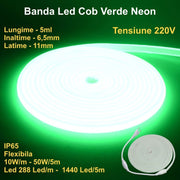 Emerald Green Neon Flex COB LED Strip - 288led/m - IP65 / 220V - 10W/ml / 5m Roll