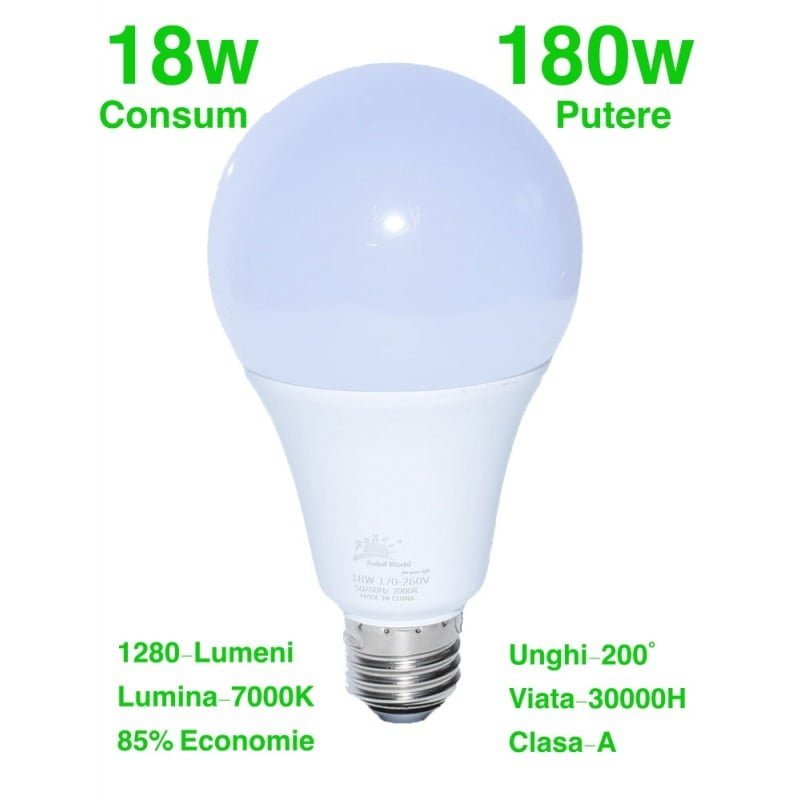 LED Bulb, E27 Base, 18W, Cool White