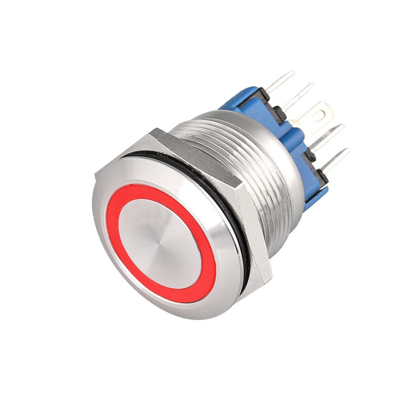 22mm Push Button with Return, 12-24V, Red LED, Socket Included, ElectroAZ