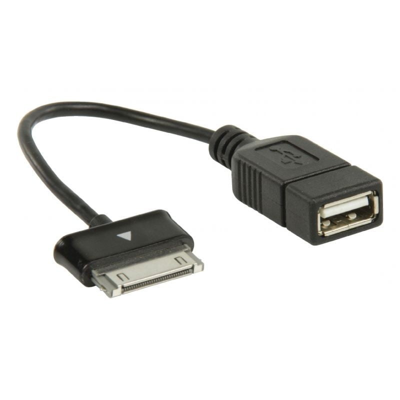 OTG USB2.0 A female to Samsung Galaxy Tab male adapter cable, 10 cm length, black