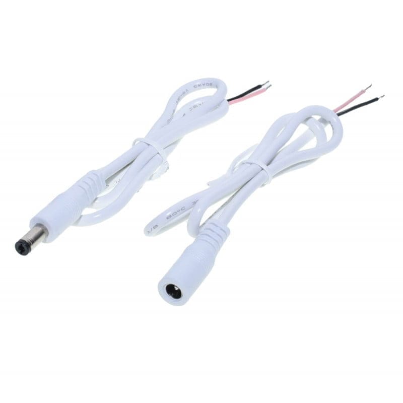 White DC 2.1mm Cable, Male-Female Set