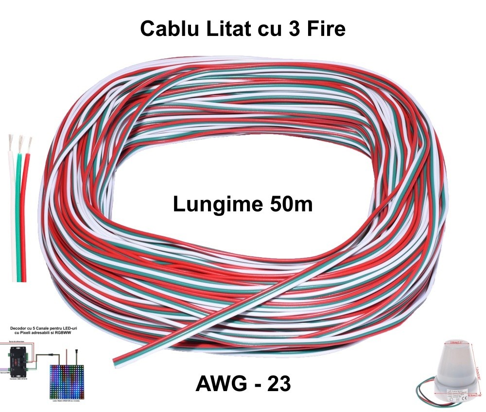 RGB LED Power Cable, 3-Wire, 50m/Roll