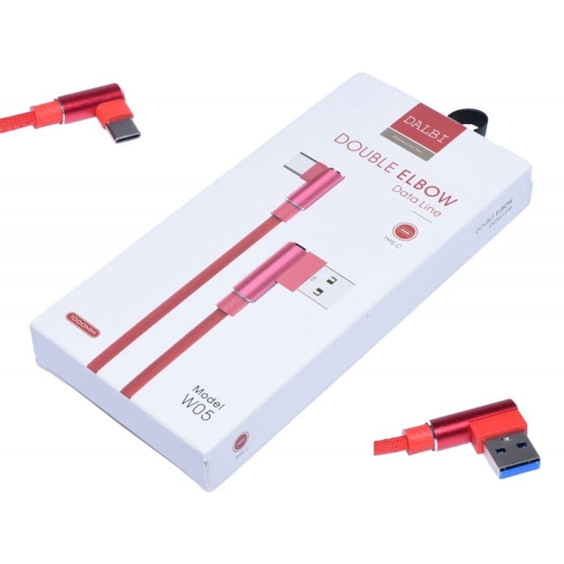 USB – Type-C Data Cable with 90-Degree Elbow, Red, 1m