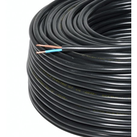 Electric Cable 2x1.5mm, MYYM, Stranded (Black), 100m Roll