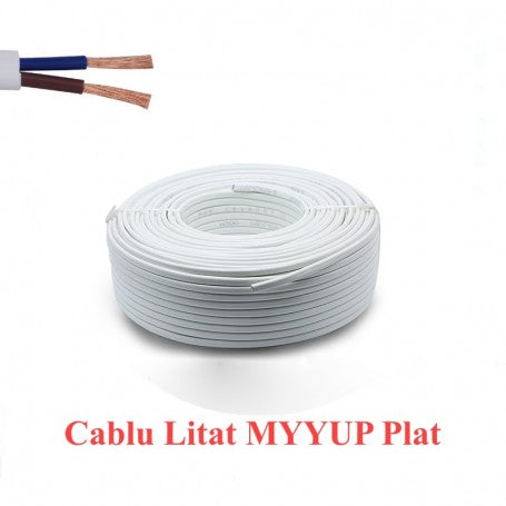 Flat Electrical Cable, White, 2x1mm, MYYUP, 100m Roll
