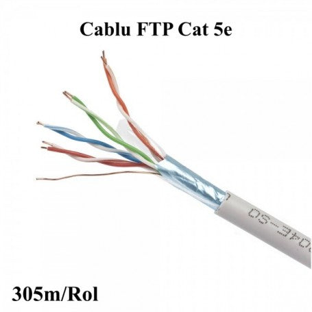 Cablu FTP Cat 5e cu ecranaj vizibil, rola 305m, fire rasucite perechi colorate