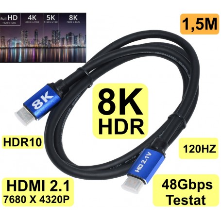 HDMI HDTV 8K 2.1V Cable, 1.5M, Green/Black, ElectroAZ