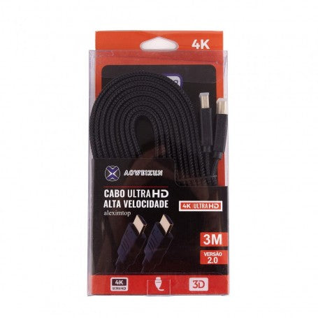 HDMI Male to HDMI Male Flat Braided Cable, ULTRA HD 4K-3D, 3m