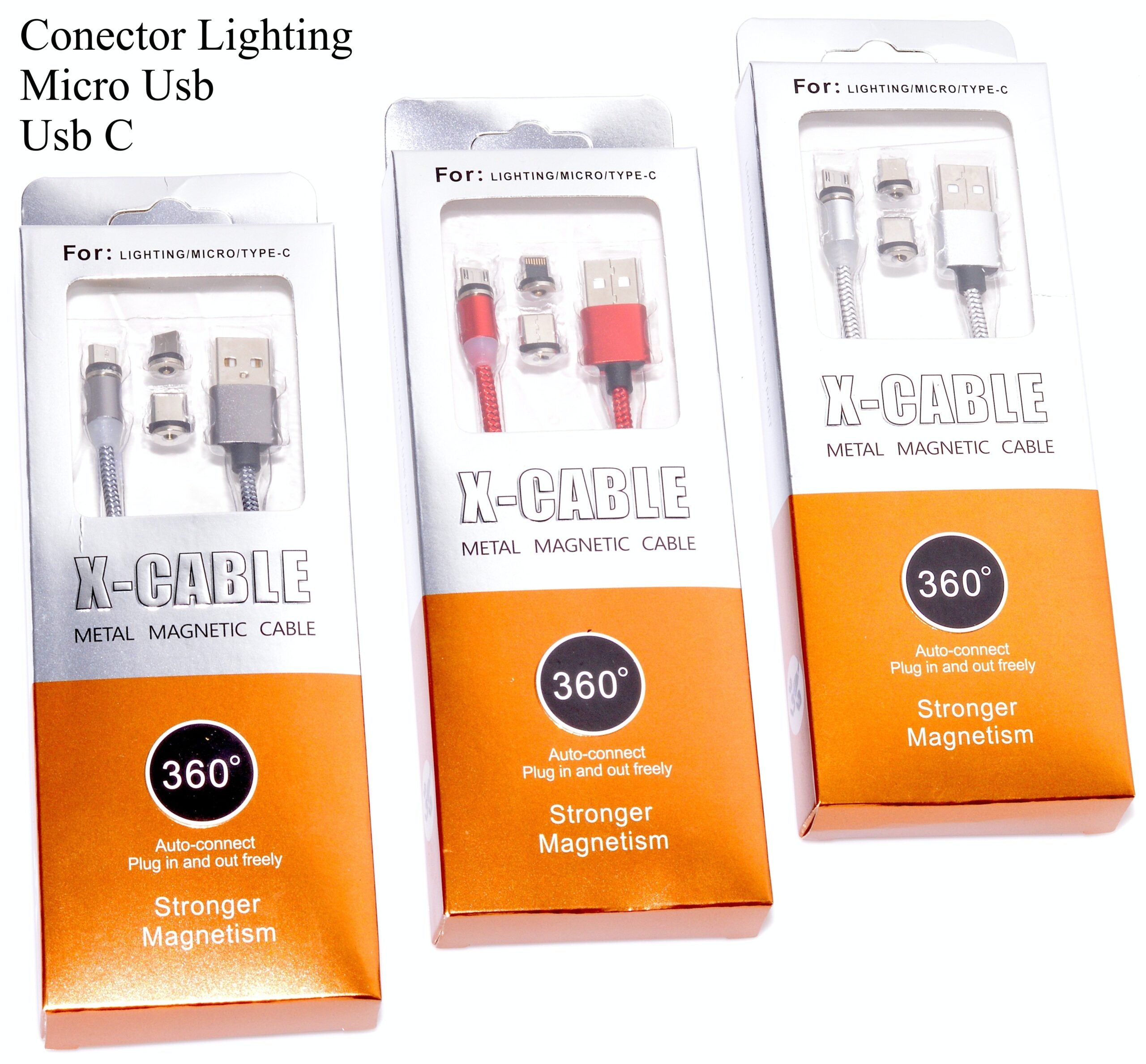 Magnetic Charging Cable for iPhone/Type-C/Micro-USB, 3 Plugs included