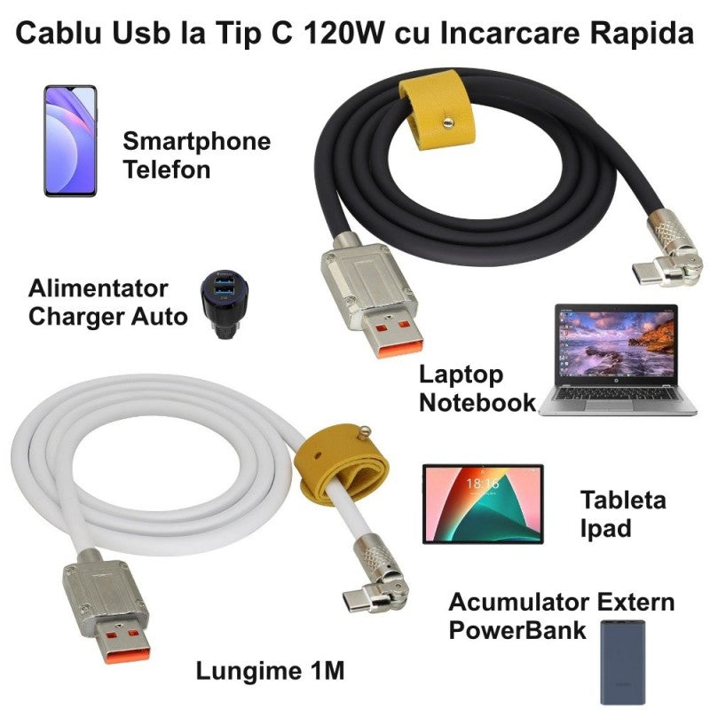 Super Fast 120W USB Type C Cable - White/Black CA-8833