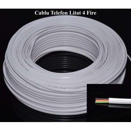 White Telephone Cable, 4-Wire, 100m/Roll