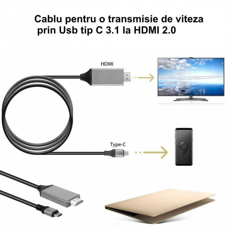 USB Type-C 3.1 to HDMI 2.0 Cable, 2K*4K, 2M