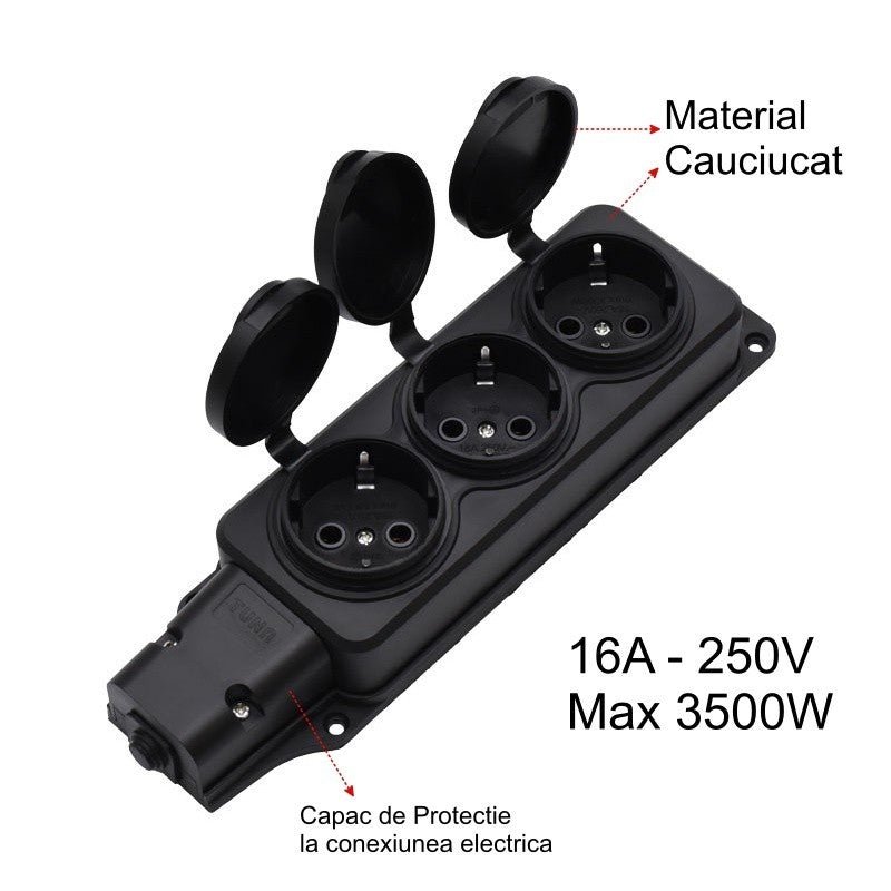 3-Way Power Strip Head with Rubber Cover, 3500W