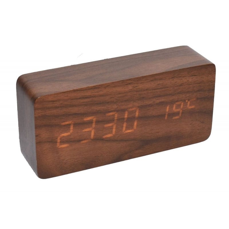 Brown Wooden Digital Clock with White LED