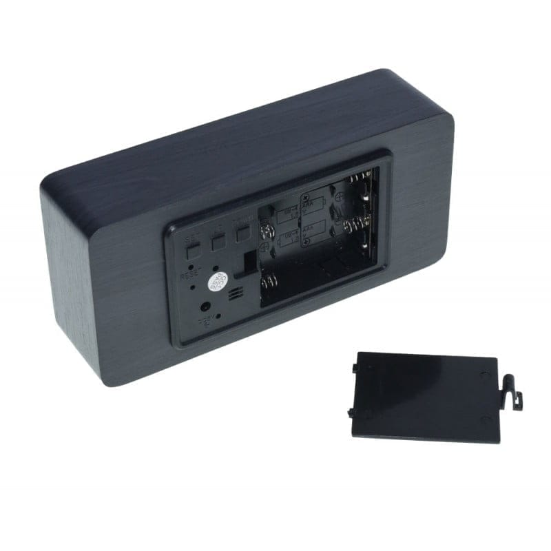 Black Wooden Digital Clock with White LED