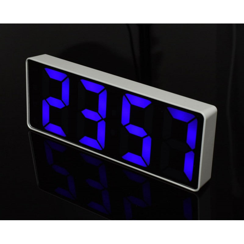 Blue LED Mirror Clock with Alarm