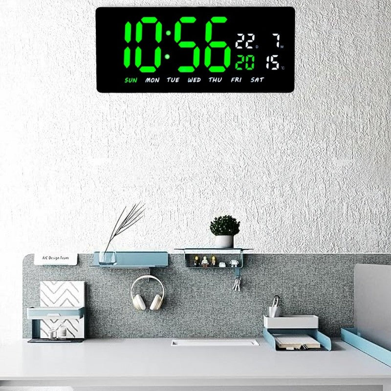 Green-White LED Clock JH-3604 / Alarm, Calendar, Temperature