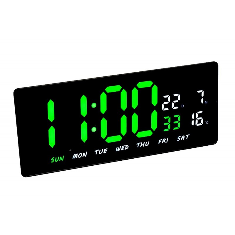 Green-White LED Clock JH-3604 / Alarm, Calendar, Temperature
