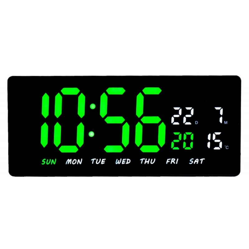 Green-White LED Clock JH-3604 / Alarm, Calendar, Temperature