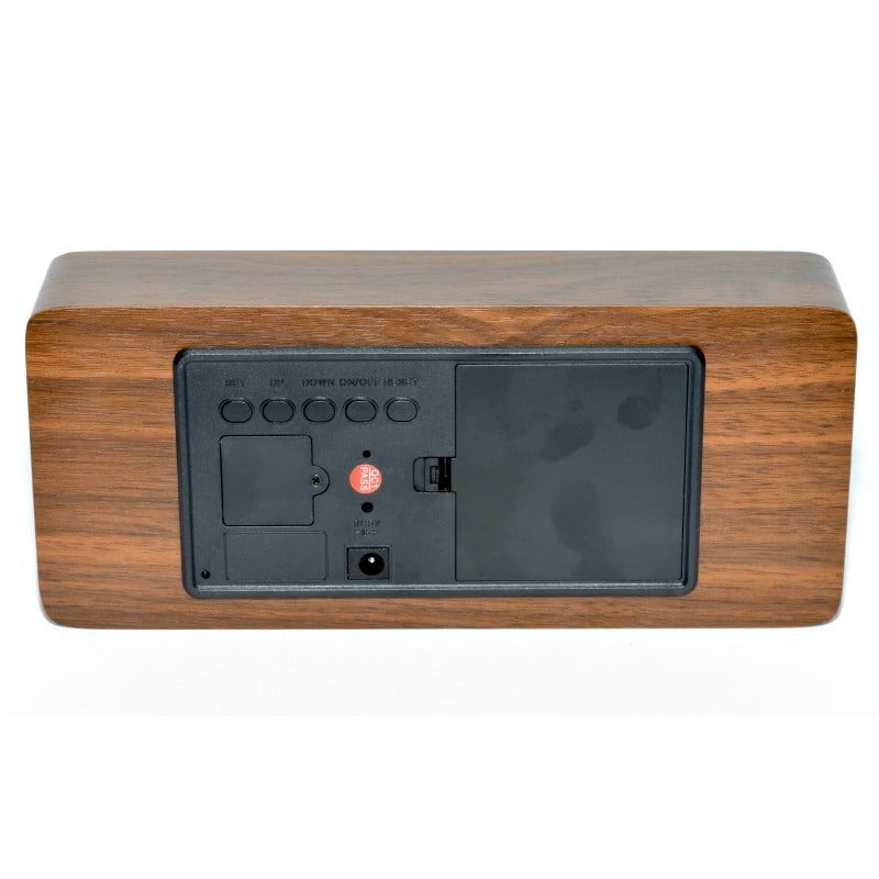 Large Digital Clock, Brown Wood, Green LED