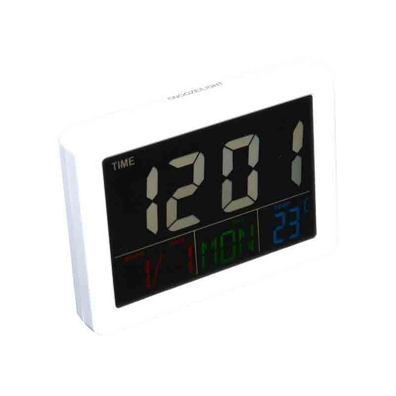 White LCD Digital Clock, Alarm and Date