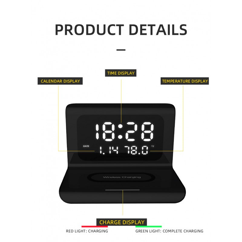 Black Clock Wireless Charging and Data