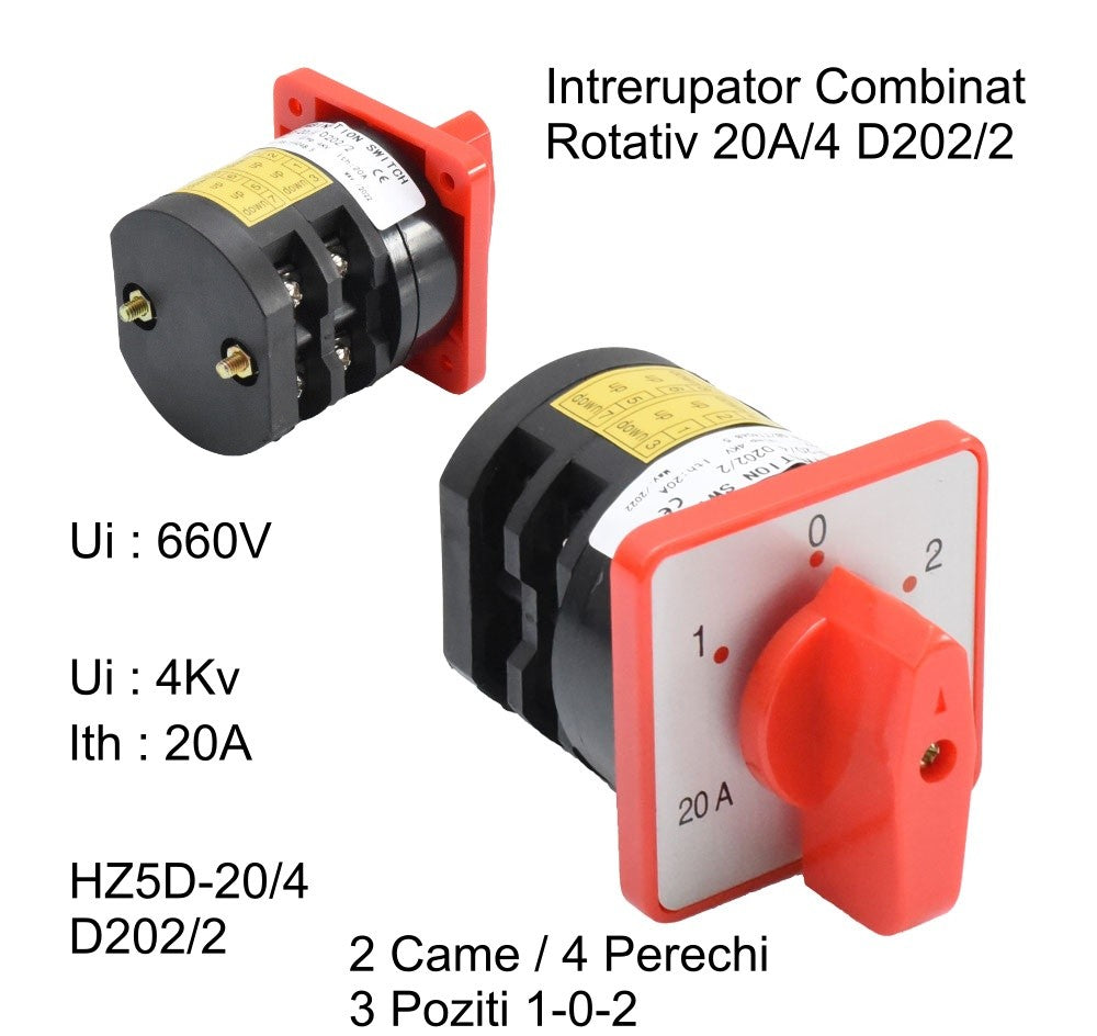 Rotary Switch 2 Cam 1-0-2 / 20A - D202/2