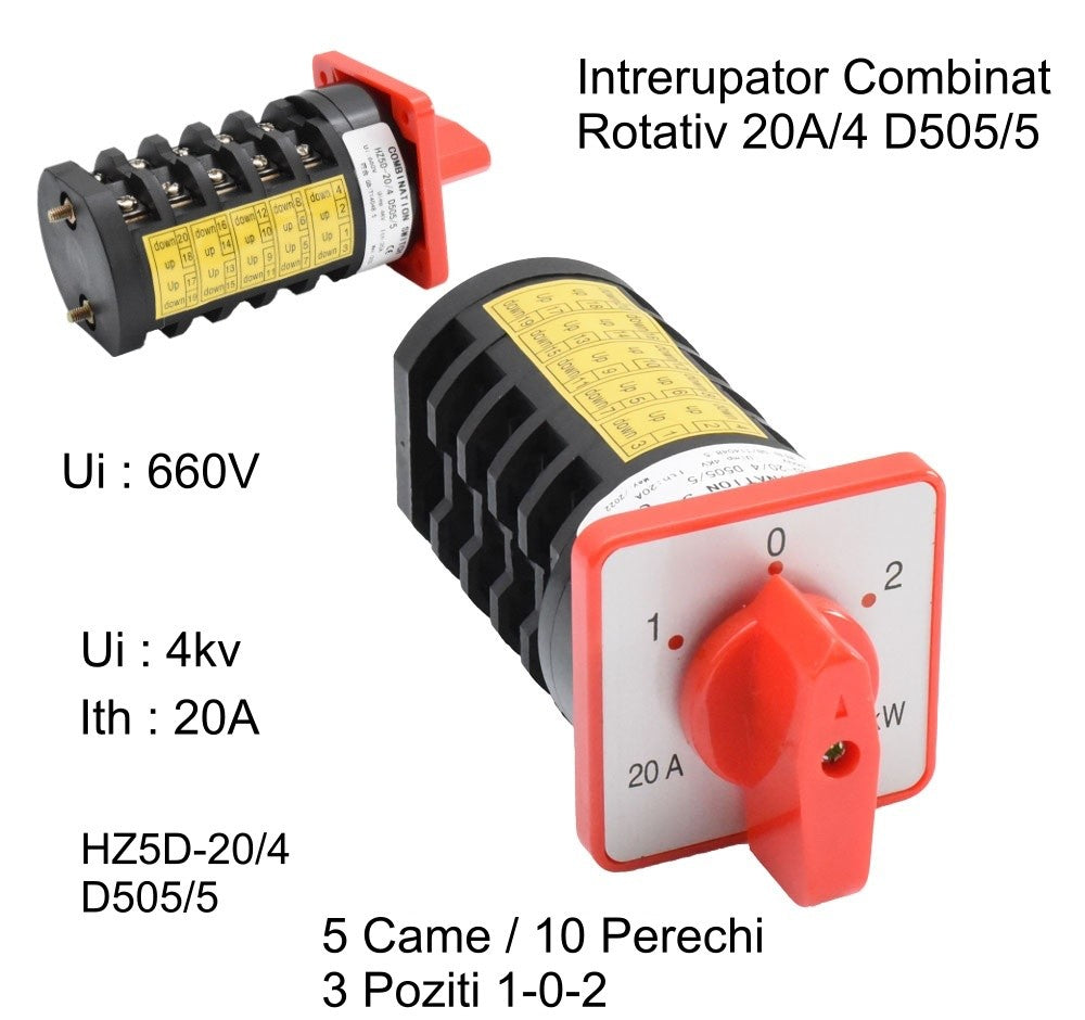 Rotary Switch 5-Cam 1-0-2 / 20A - D505/5