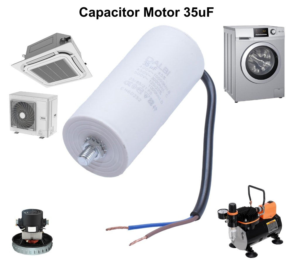 Motor Capacitor with Screw and Wires - 35uf / 450V