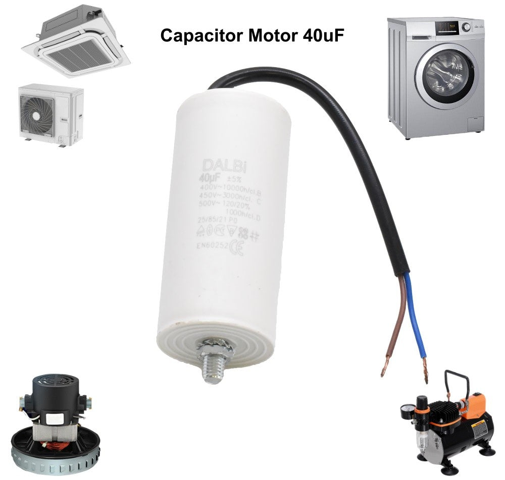 Motor Capacitor with Screw and Wires - 40uf/450V