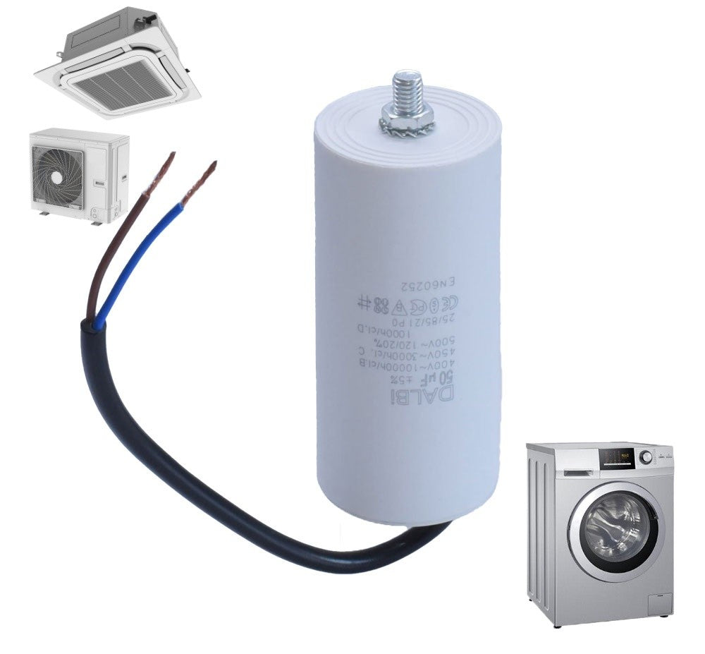 Motor Capacitor with Screw and Wires - 50uf / 450V
