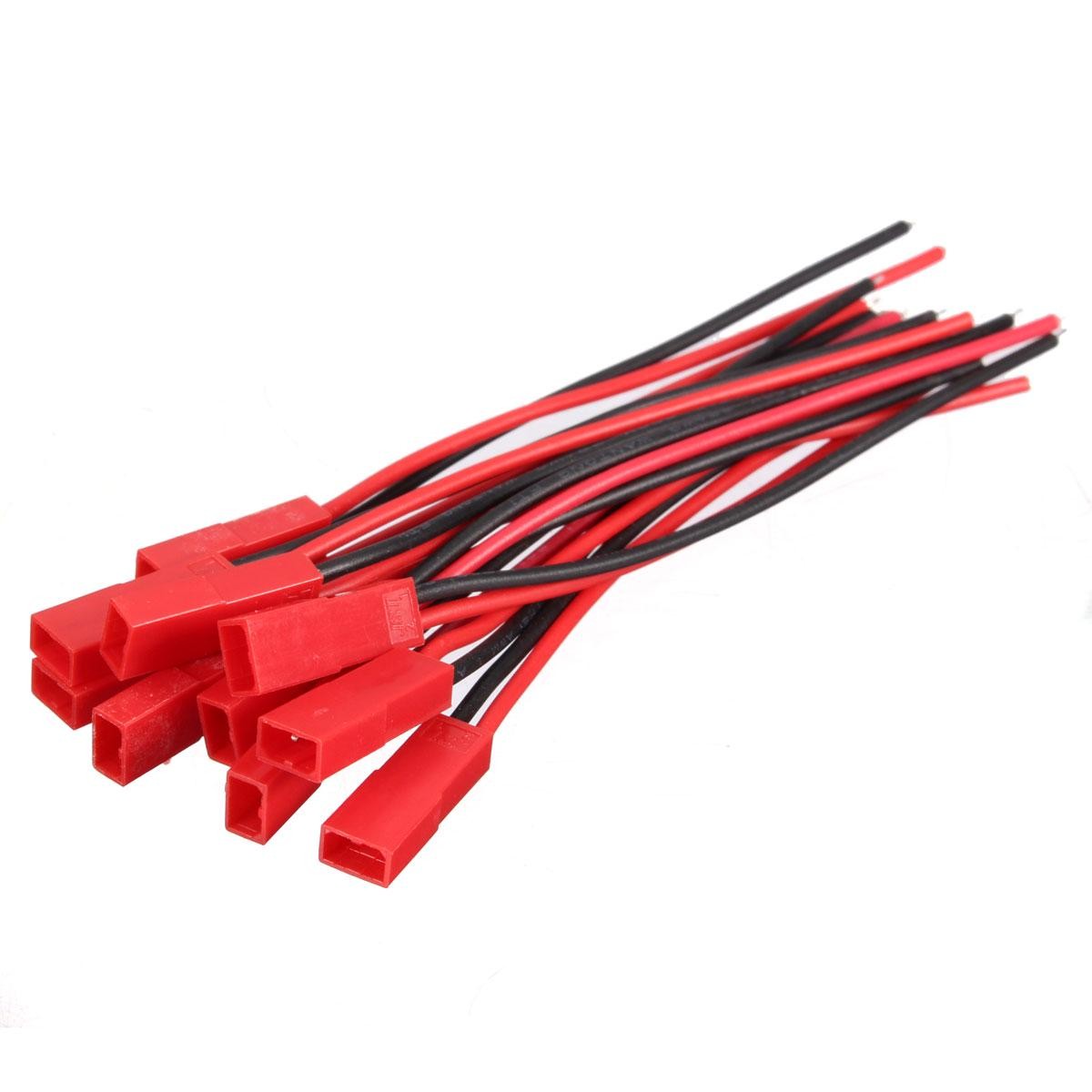 Set of 10 Pairs of JST 2-Wire Connectors, AWG-22/Female-Male
