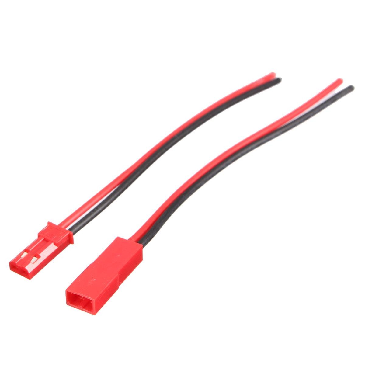 Set of 10 Pairs of JST 2-Wire Connectors, AWG-22/Female-Male