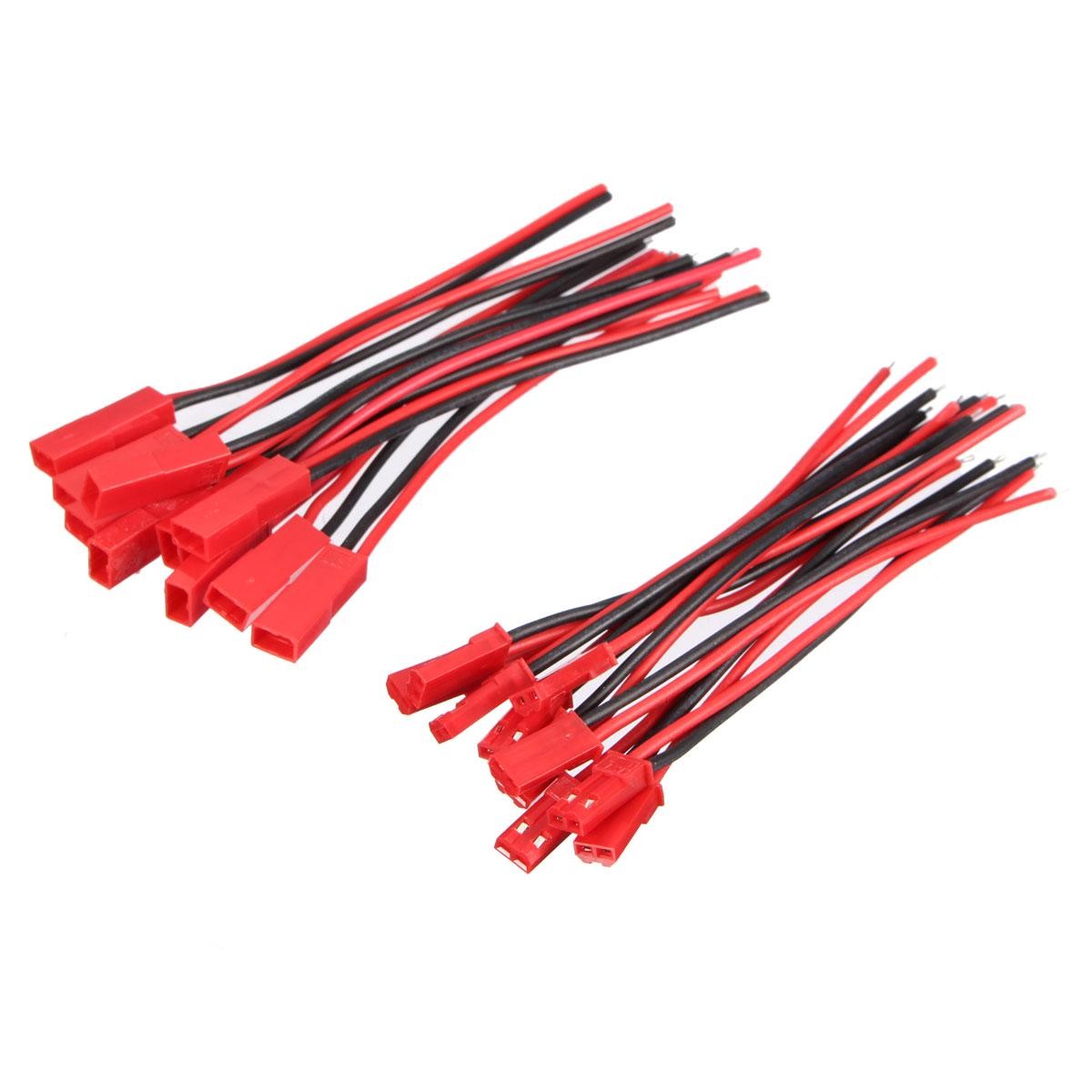 Set of 10 Pairs of JST 2-Wire Connectors, AWG-22/Female-Male