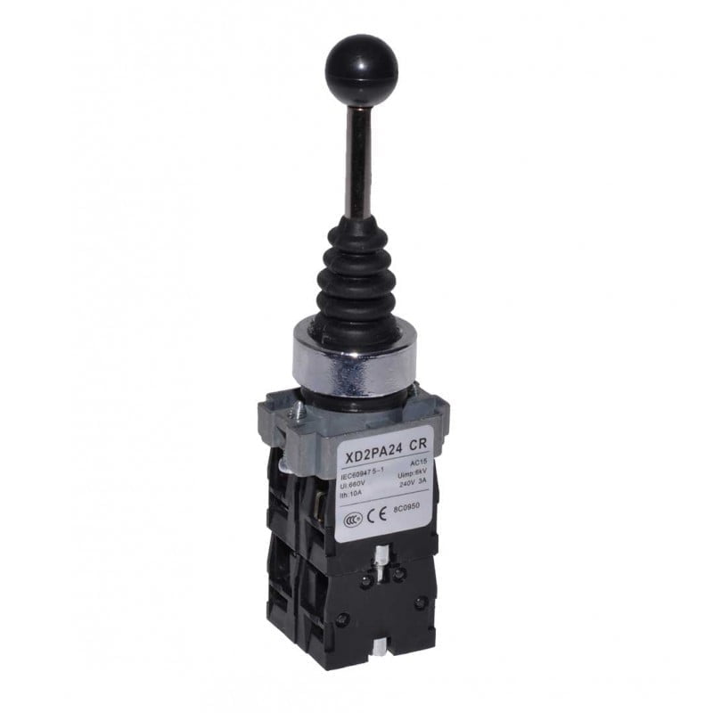 4-Position Lever Controller with Return, Joystick Type, 22mm Mounting Diameter, Metallic, 3A