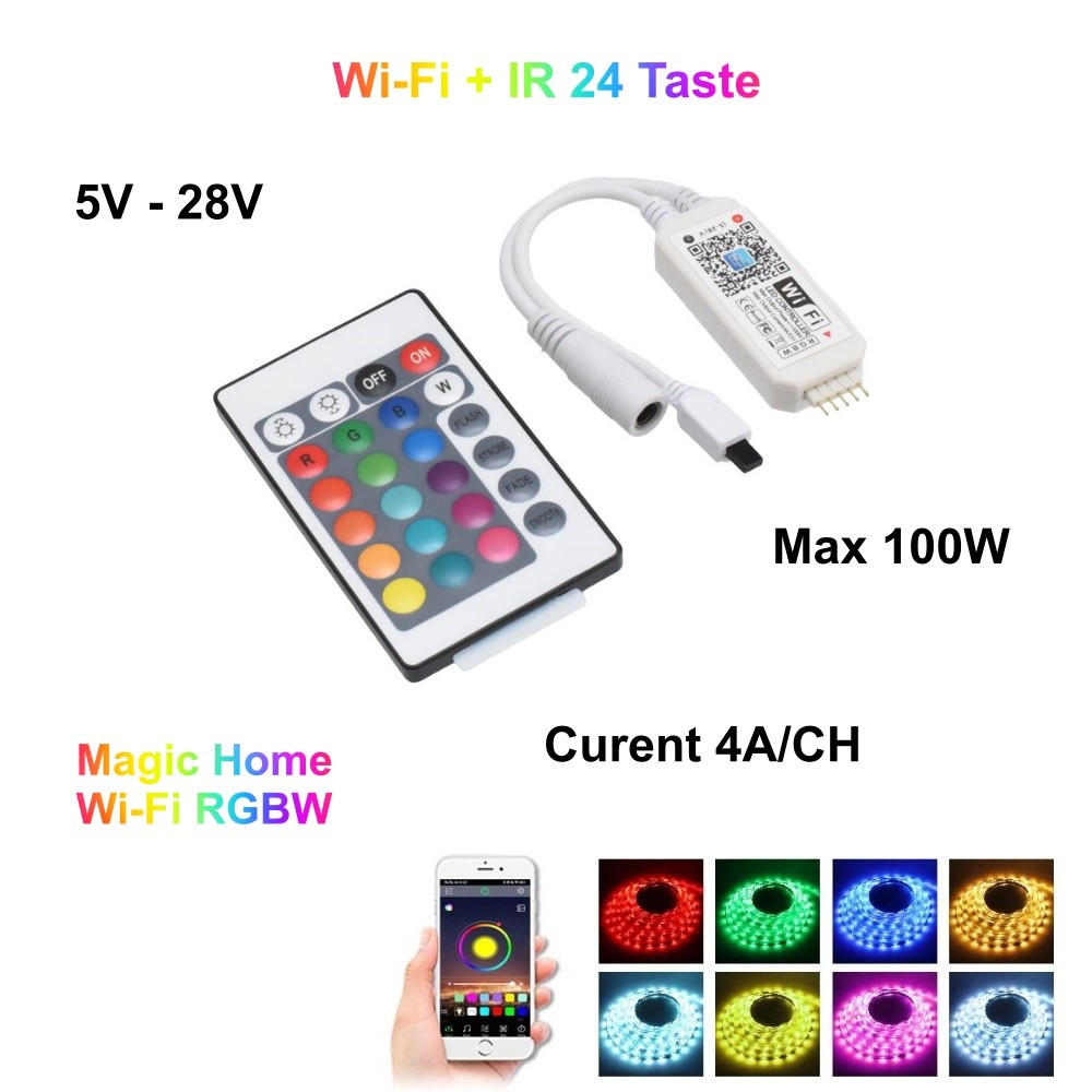Smart Magic Wifi LED RGBW Controller + 24-Key Remote