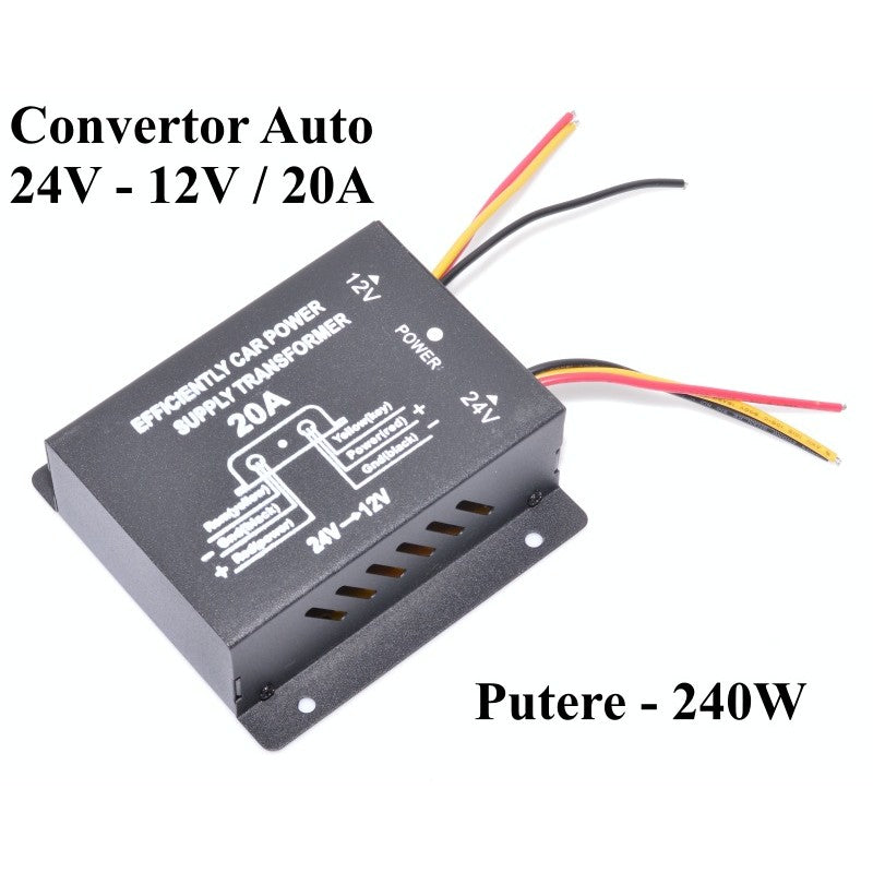 Car Voltage Converter for 24V-12V DC, 20A