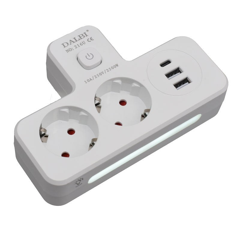 Multifunctional Dual Socket with 2 x USB QC3.0 - 1PD 20W and Night Light