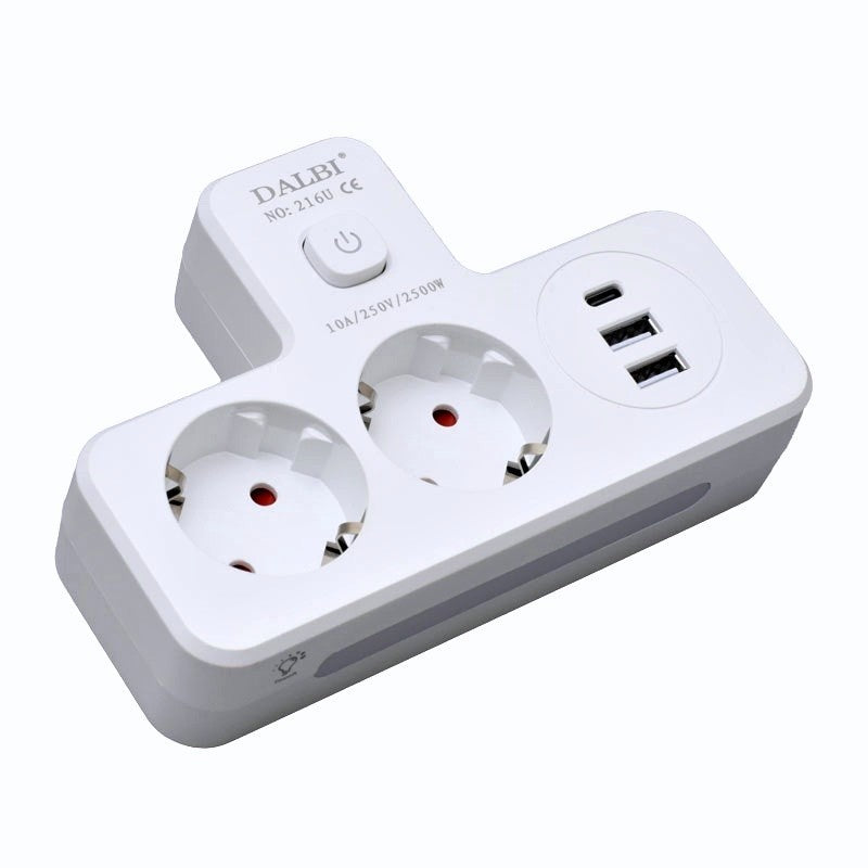 Multifunctional Dual Socket with 2 x USB QC3.0 - 1PD 20W and Night Light