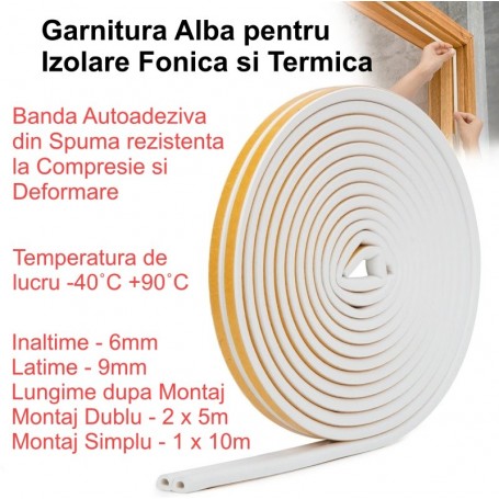Self-Adhesive White Sealing Strip - Windows / Doors - 10m/Roll