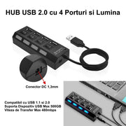 HUB 4-Port USB 2.0 with Switch and LED