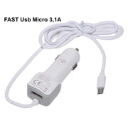 Fast Micro USB Car Charger 3.1A + USB 100cm