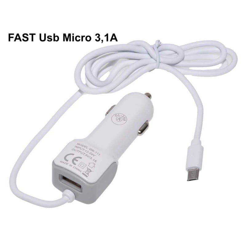 Fast Micro USB Car Charger 3.1A + USB 100cm