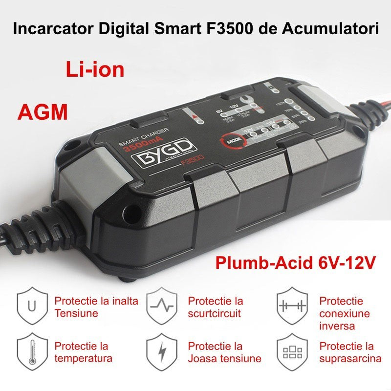 BYGD F3500 Smart Digital Li-ion / Lead-Acid 6V-12V / AGM Battery Charger