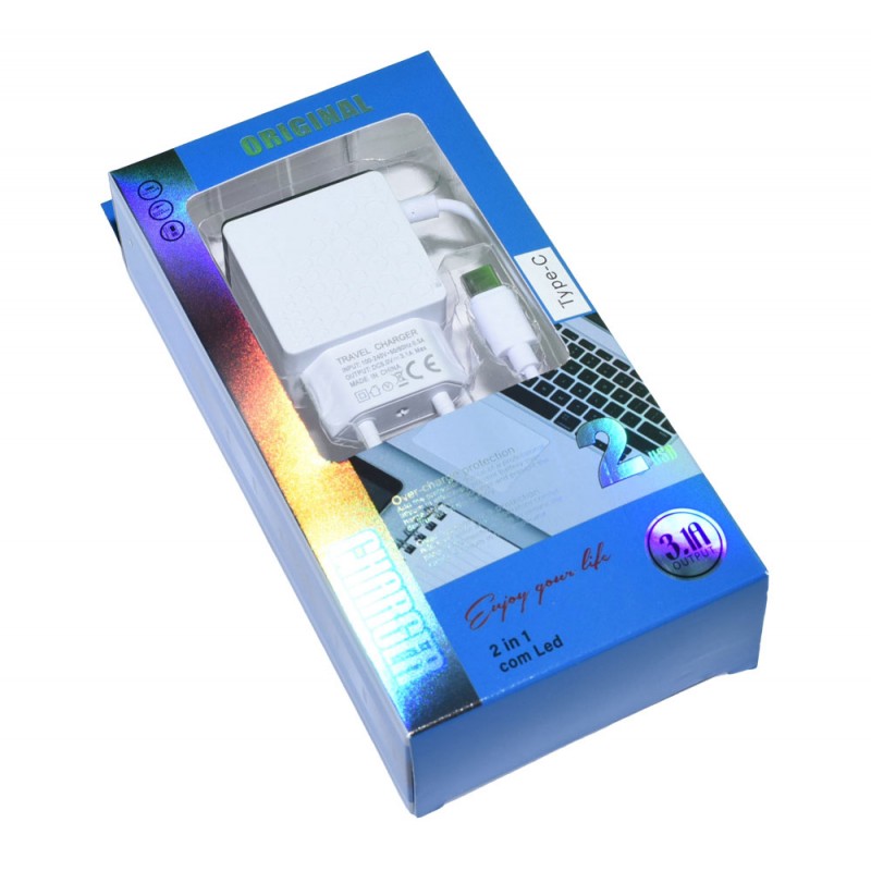 220V Mains Charger - 2 x USB + Type C 3.1A