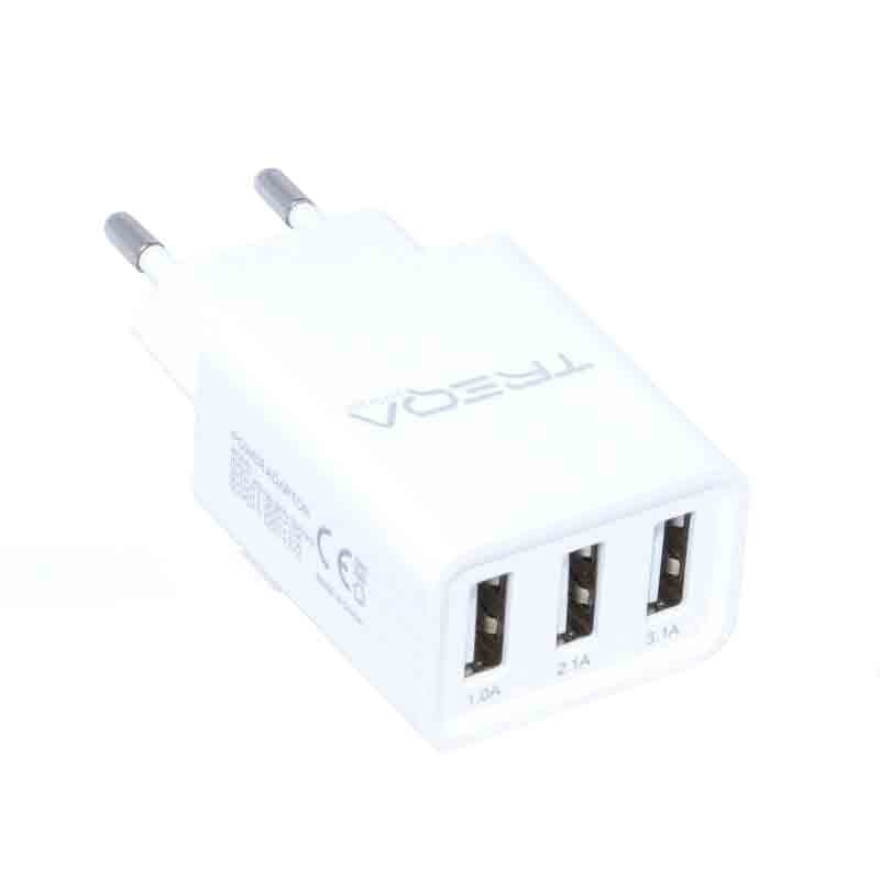 Phone charger with 3 USB ports, From 1A to 3.1A, Micro USB cable included